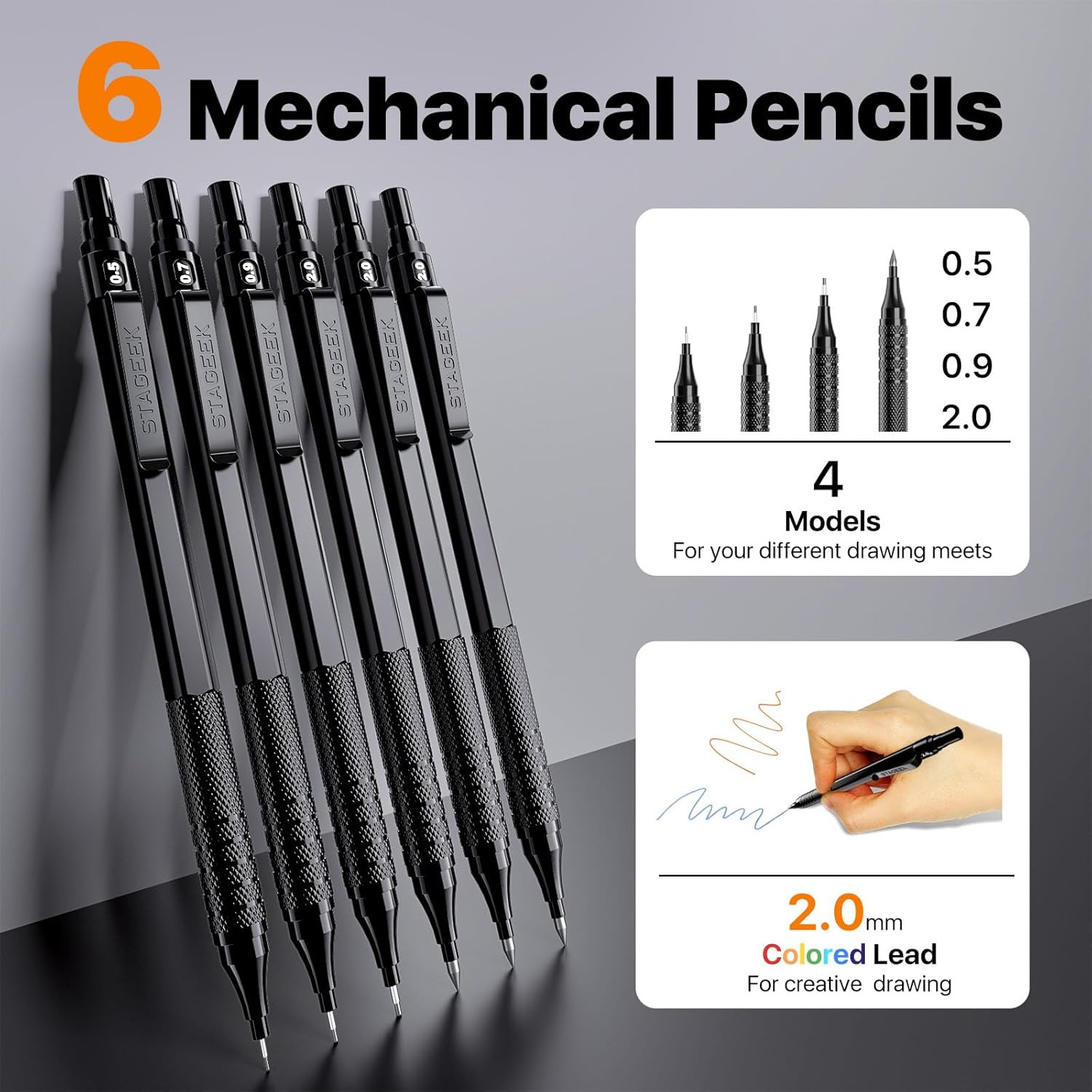 35Pcs Art Mechanical Pencil Set with Case, 0.5 0.7 0.9 2.0 Graphite Metal Drawin