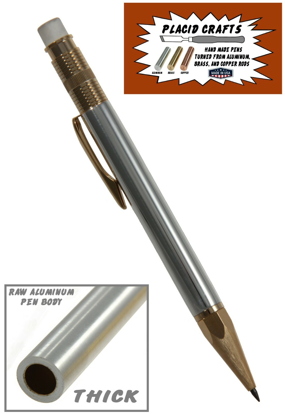 Handcrafted 2mm 24ct. Gold Throw Back Series Pencil with a Aluminum Body / #192