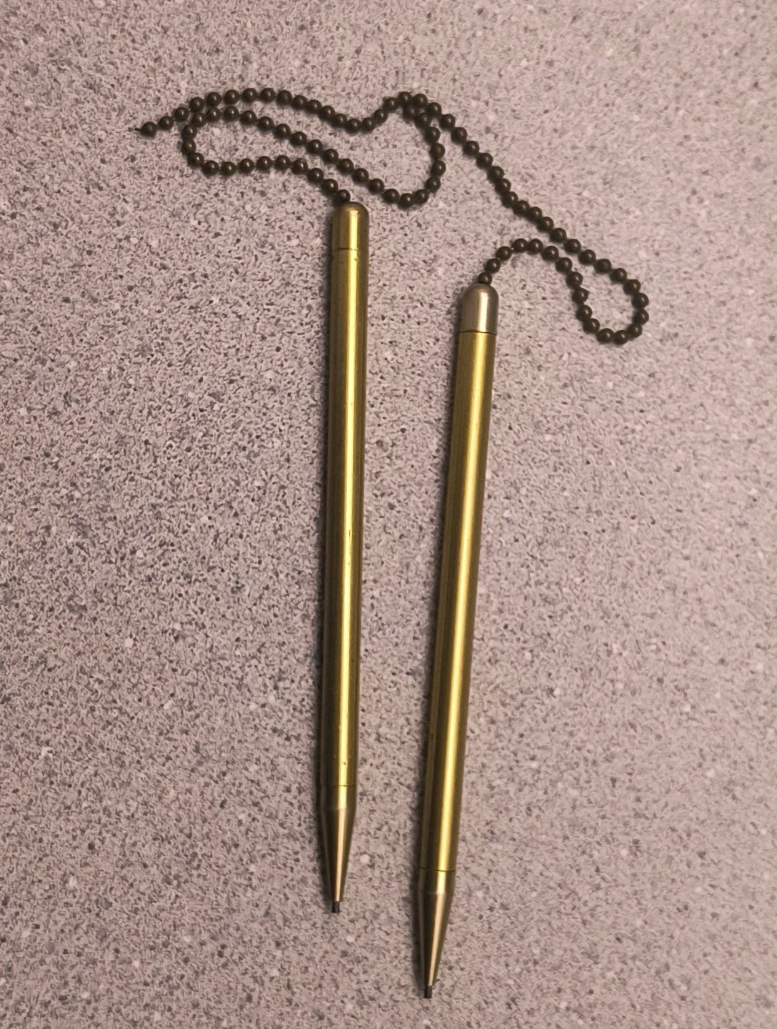 2 Vintage 4 1/4″ Brass Desk Top mechanical pencil with chain. 1.18mm Lead.