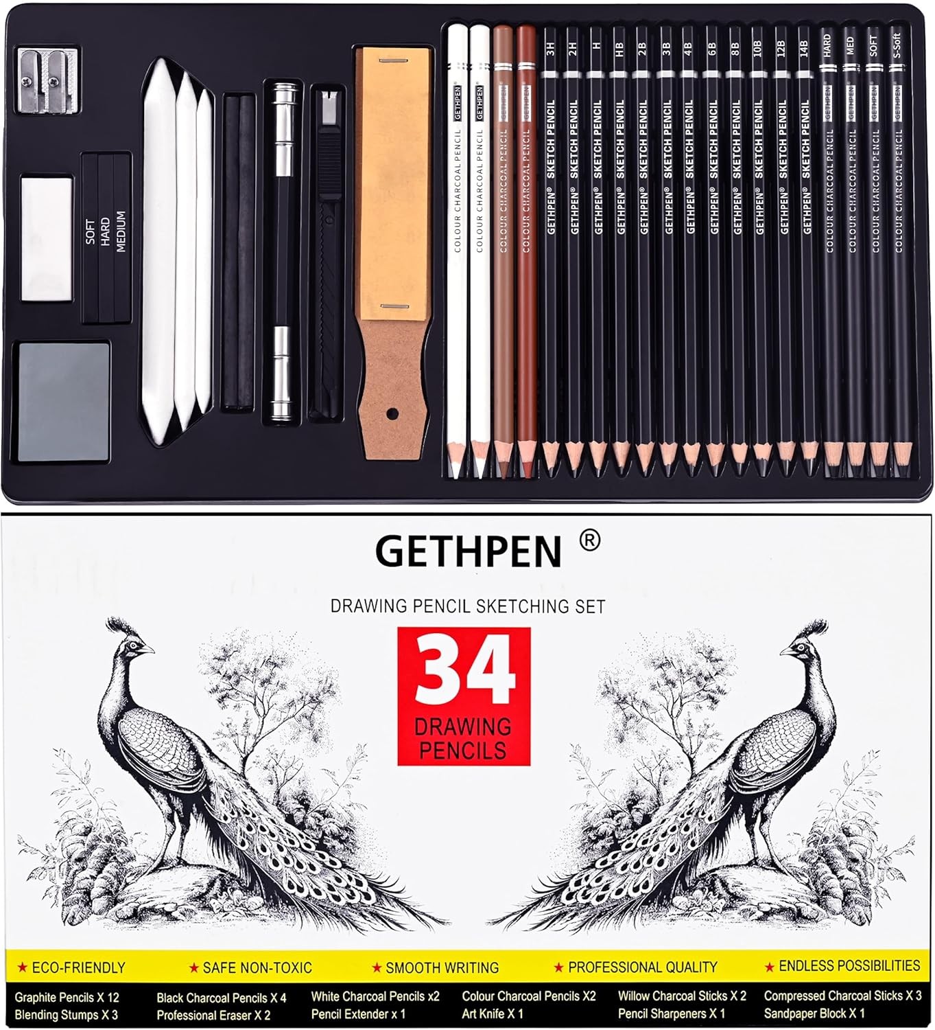 Sketch Pencils for Drawing,34 1 Count (Pack of 34), 34 Pack – Black
