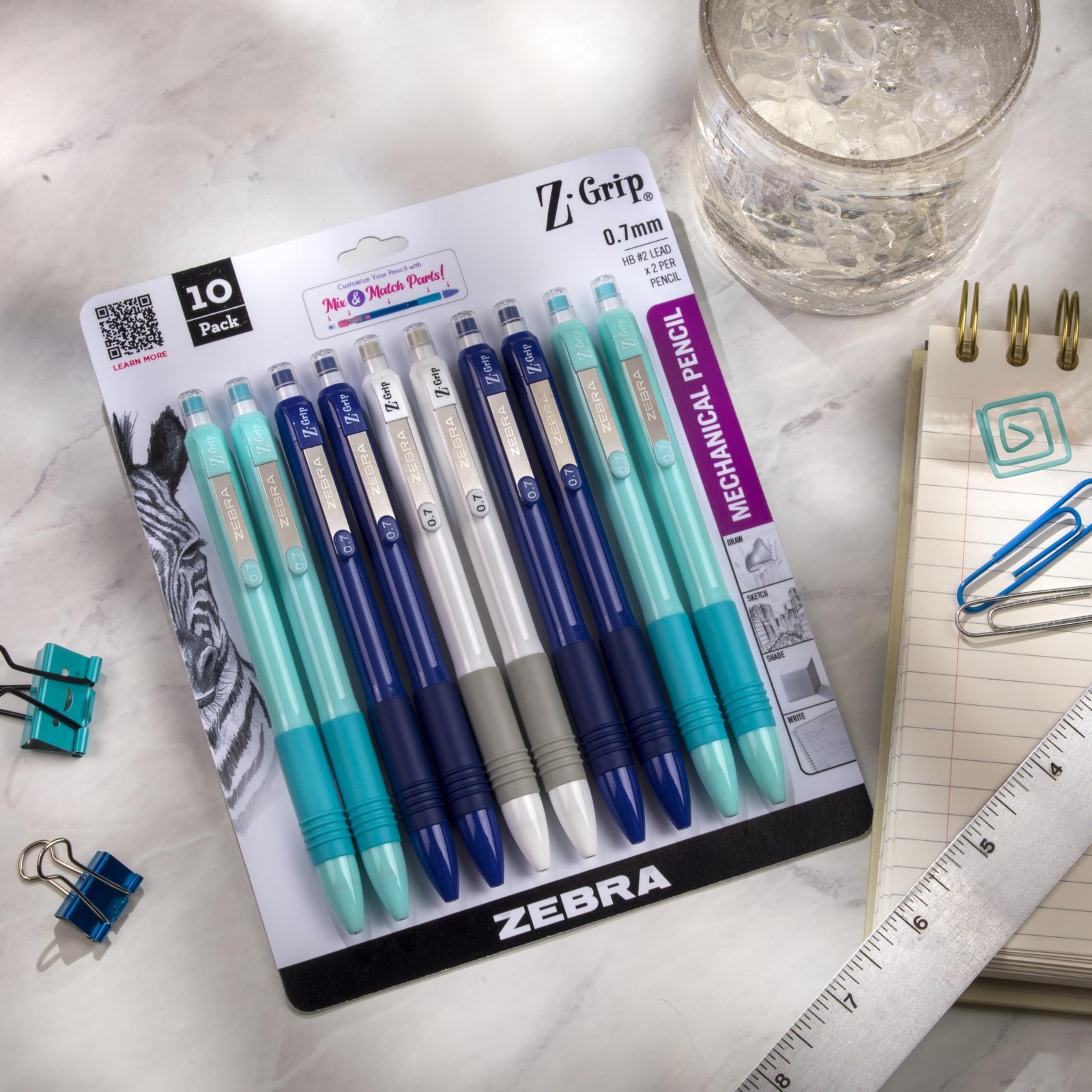 Zebra Pen, Z-Grip Mechanical 1 Count (Pack of 10), Assorted Blue Brights A