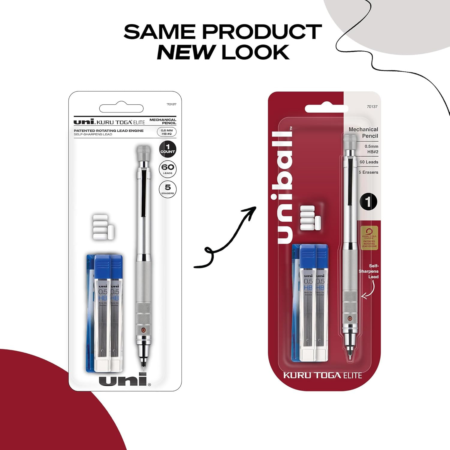 Uniball Kuru Toga Elite Mechanical Pencil Starter Kit, 0.5Mm, HB #2, Silver Barr