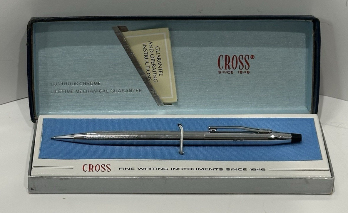 Vintage Cross Mechanical Pencil Chrome 5 1/4″ Long Monogrammed Made in USA IOB