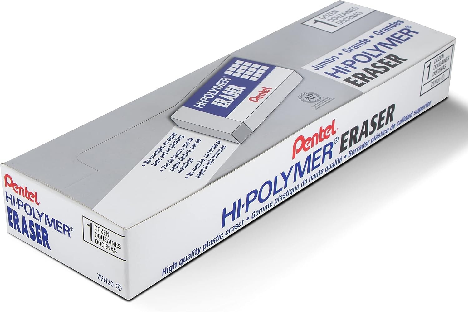 Hi-Polymer Jumbo Eraser Set of 12 – Durable, Non-Smudge with Protective Sleeve
