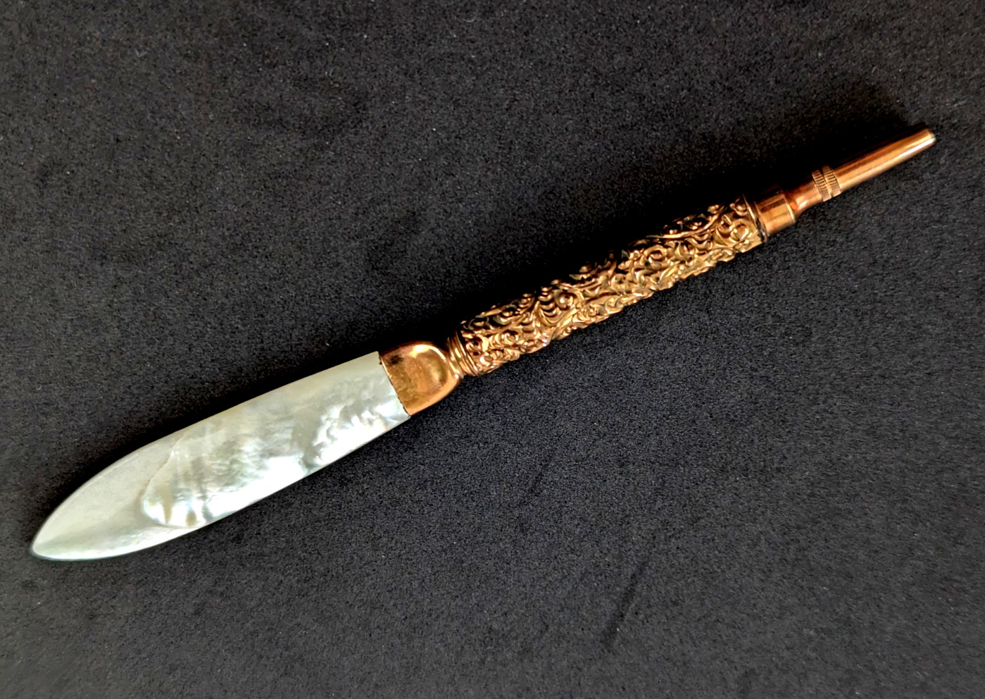 Victorian Rose Gold & MOP Ornate Mechanical Pencil Kaiser Wm der Grosse Works!