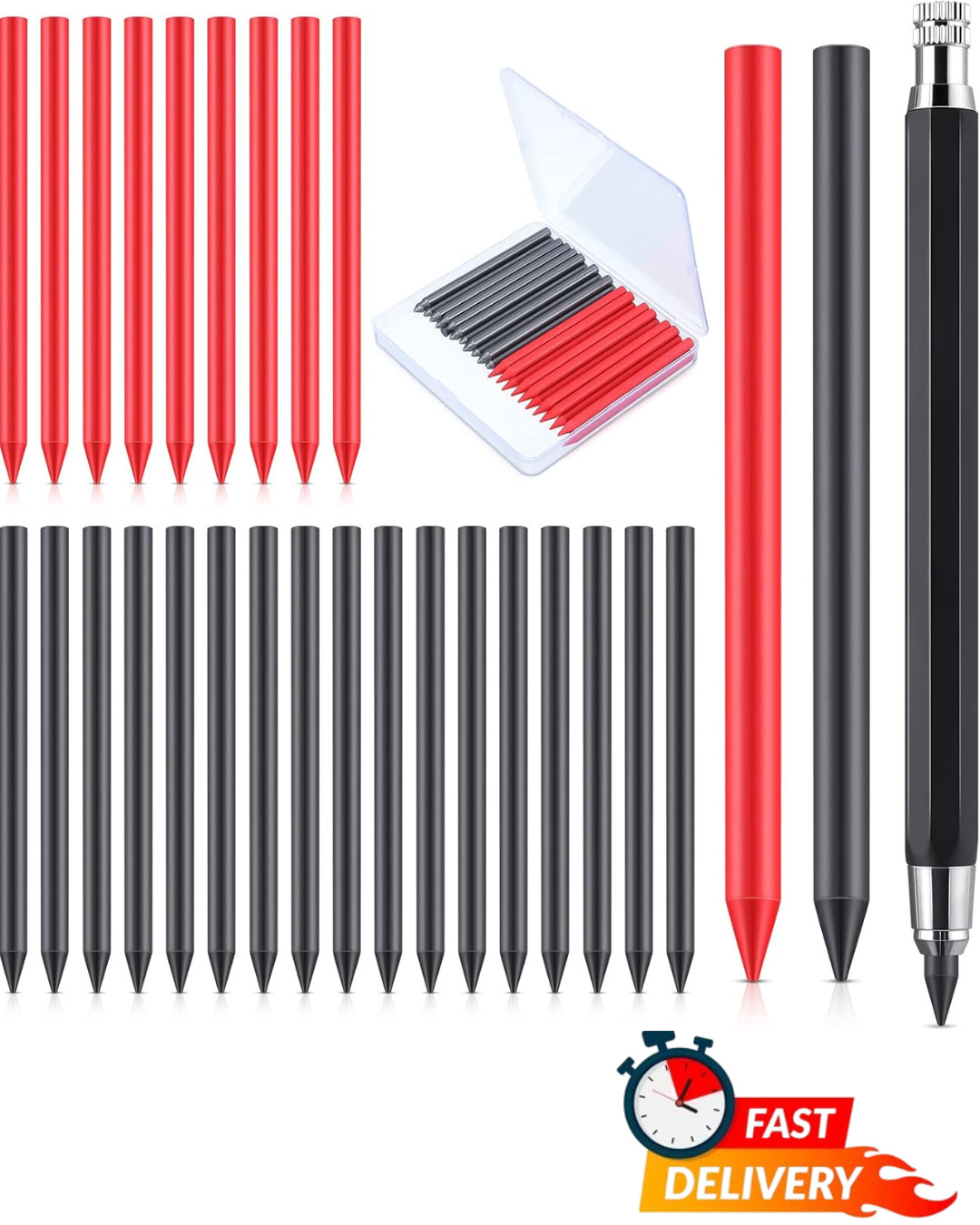 36 Pcs 5.6mm Mechanical Lead Holder Pencil Set Clutch Graphite Red Black