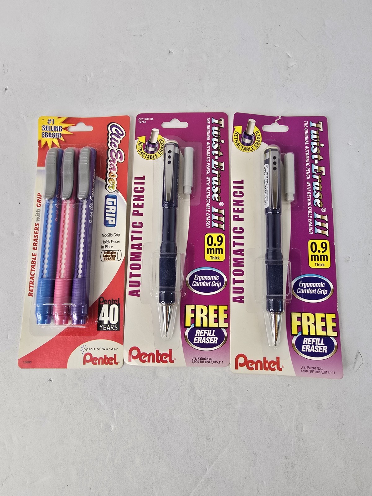 2x PENTEL Twist-Erase III Mechanical Pencils 0.9 mm FINE POINT .9mm W/ Erasers