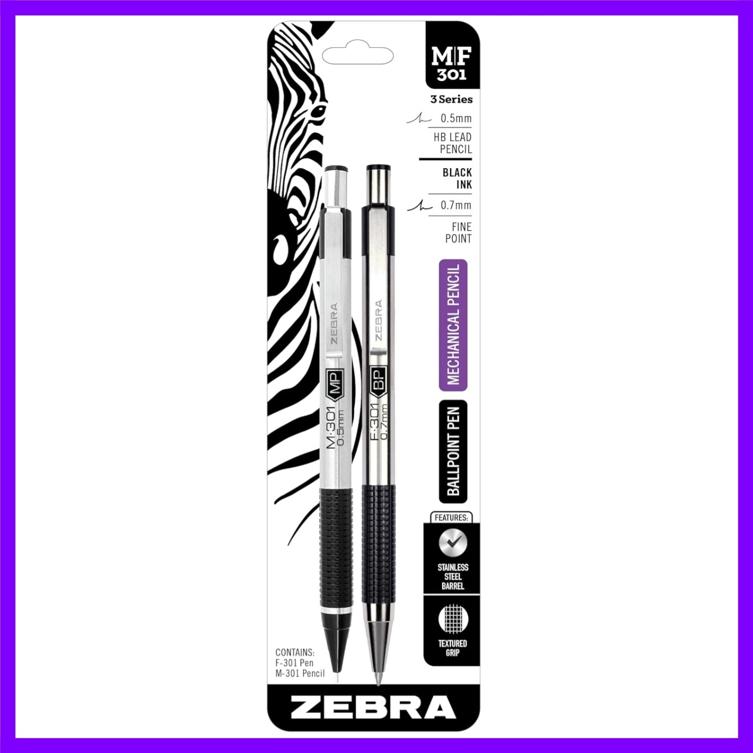 Stainless Steel Writing Set, M-301 Mechanical Pencil and F-301 0.7mm Ballpoin…