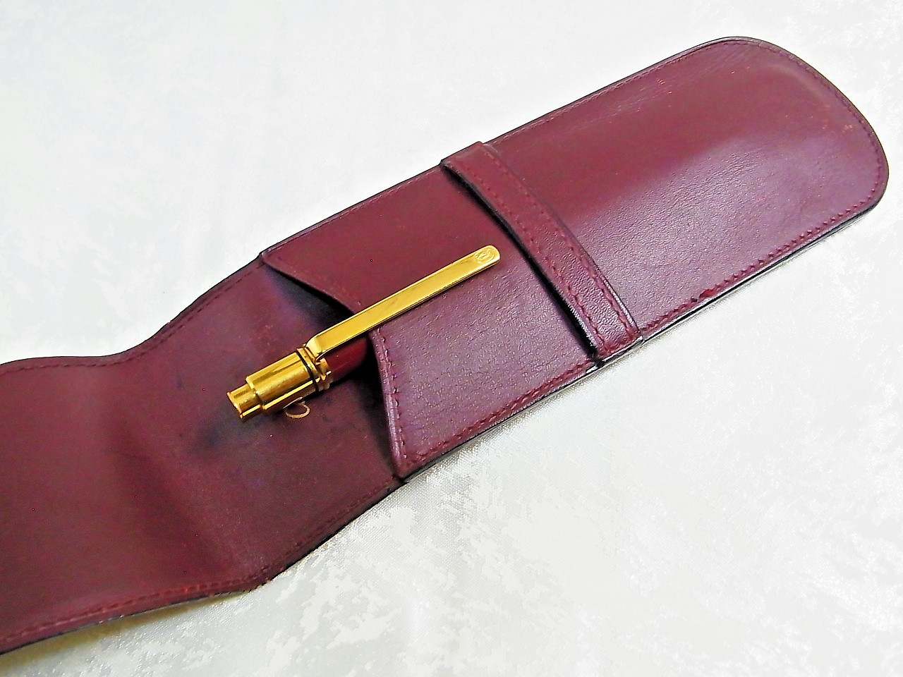 Cartier Must de Mechanical Pencil Click Action Bordeaux Gold with Leather Case