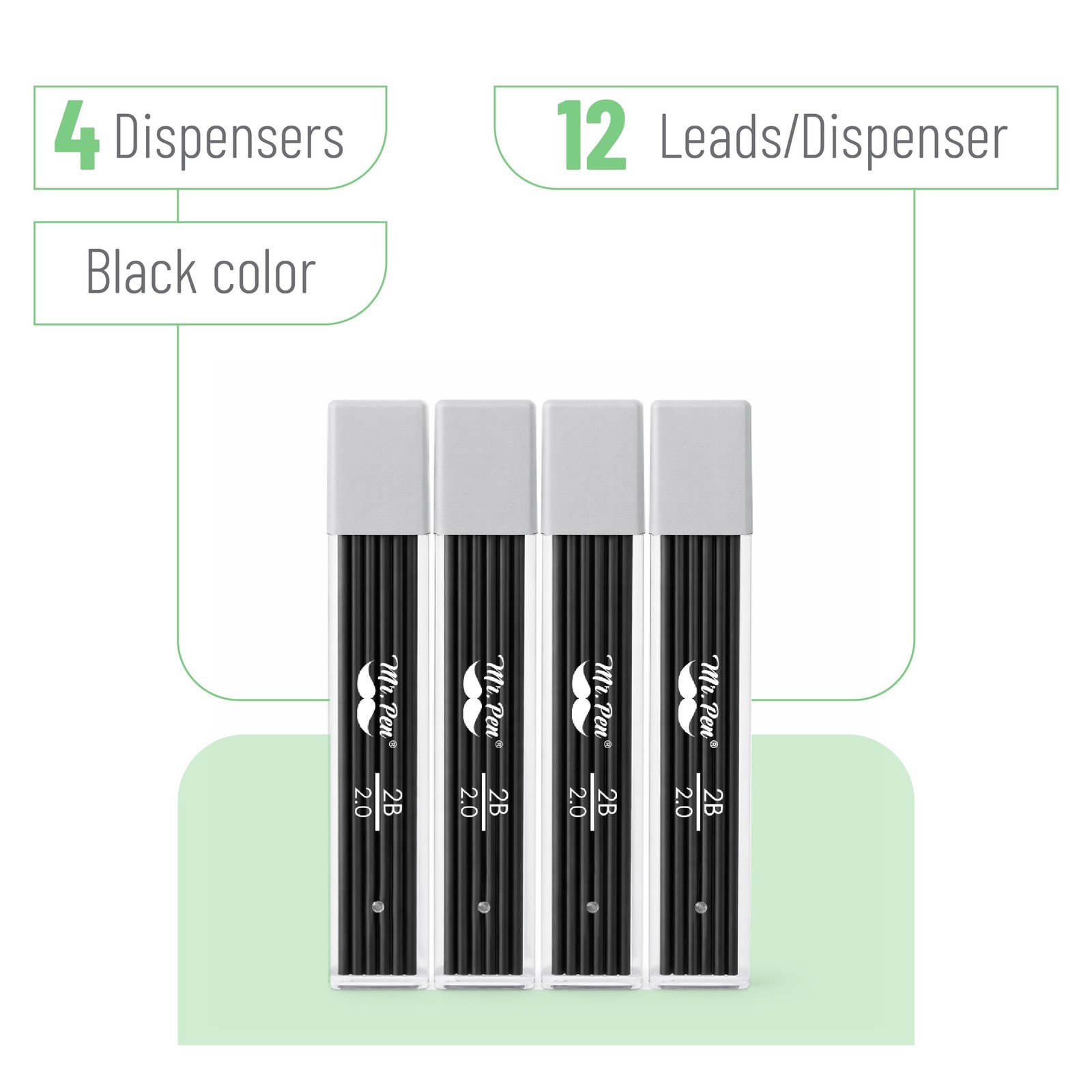 2.0 mm Lead Refills, 48 Pack 12 per Tube, Black, 90 mm Length, Bold 2 mm Mec…