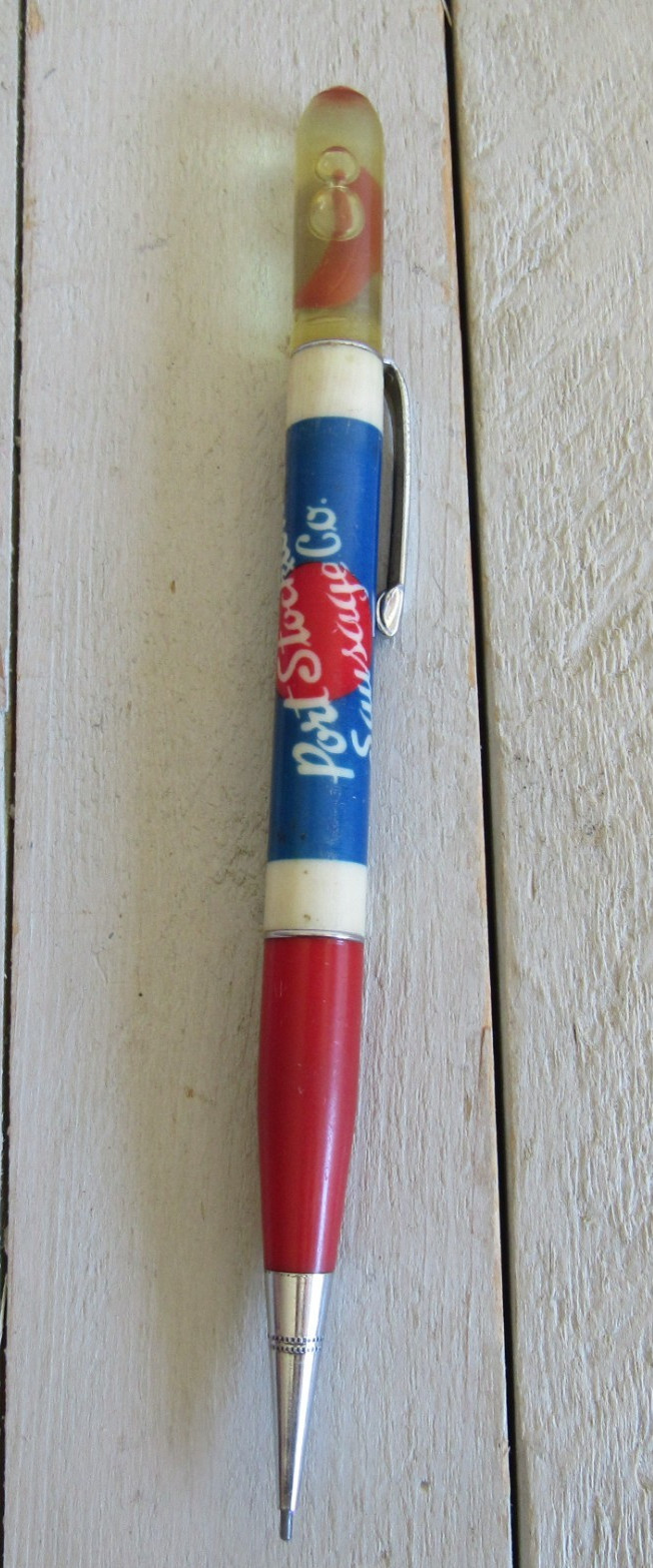 vtg Ritepoint Floaty Pencil Port Stockton Sausage Co Floating Sausage / Hot Dog