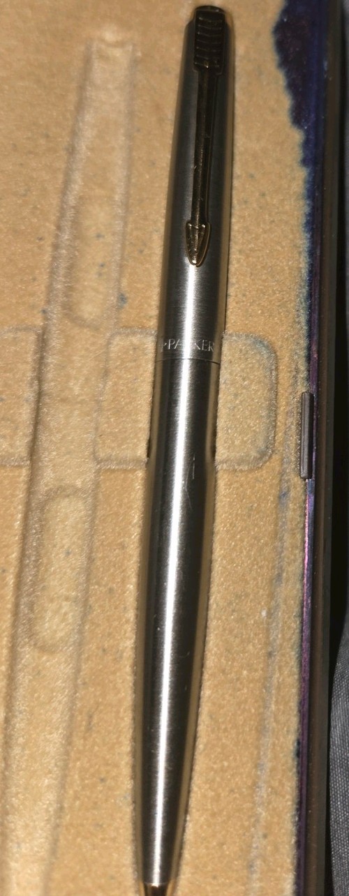 Vintage 1970’s Parker 45 Flighter Brushed Steel Mechanical Pencil w/ Gold Trim
