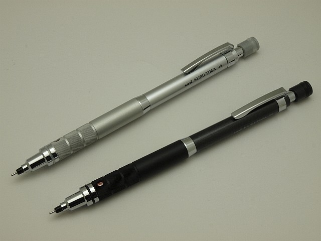 Uni Kuru Toga Roulette Model Mechanical Pencil .5 mm Gun Metallic & Silver set 2