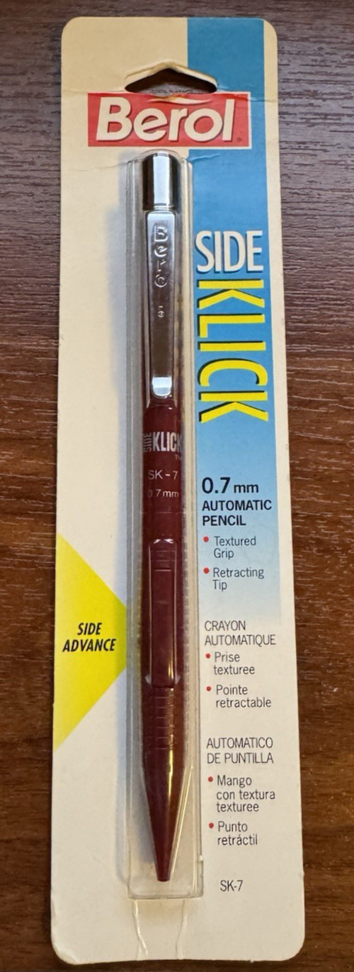Berol Automatic Pencil Side Klick Vintage 1993 – 1 Pencil Maroon Barrel 0.7 mm