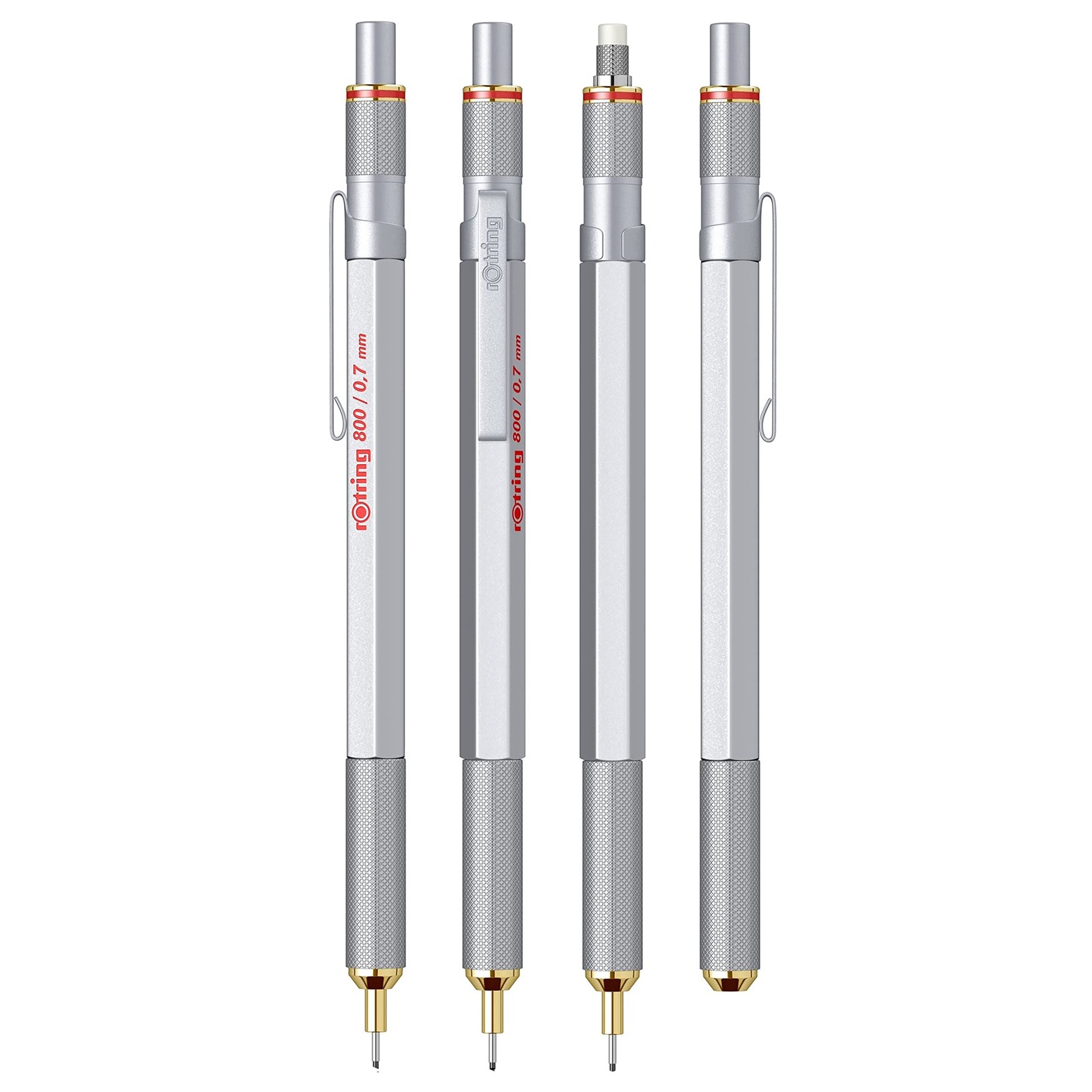 Rotring 800 0.7Mm Mechanical Pencil Silver Ergonomic Durable Hexagonal Grip