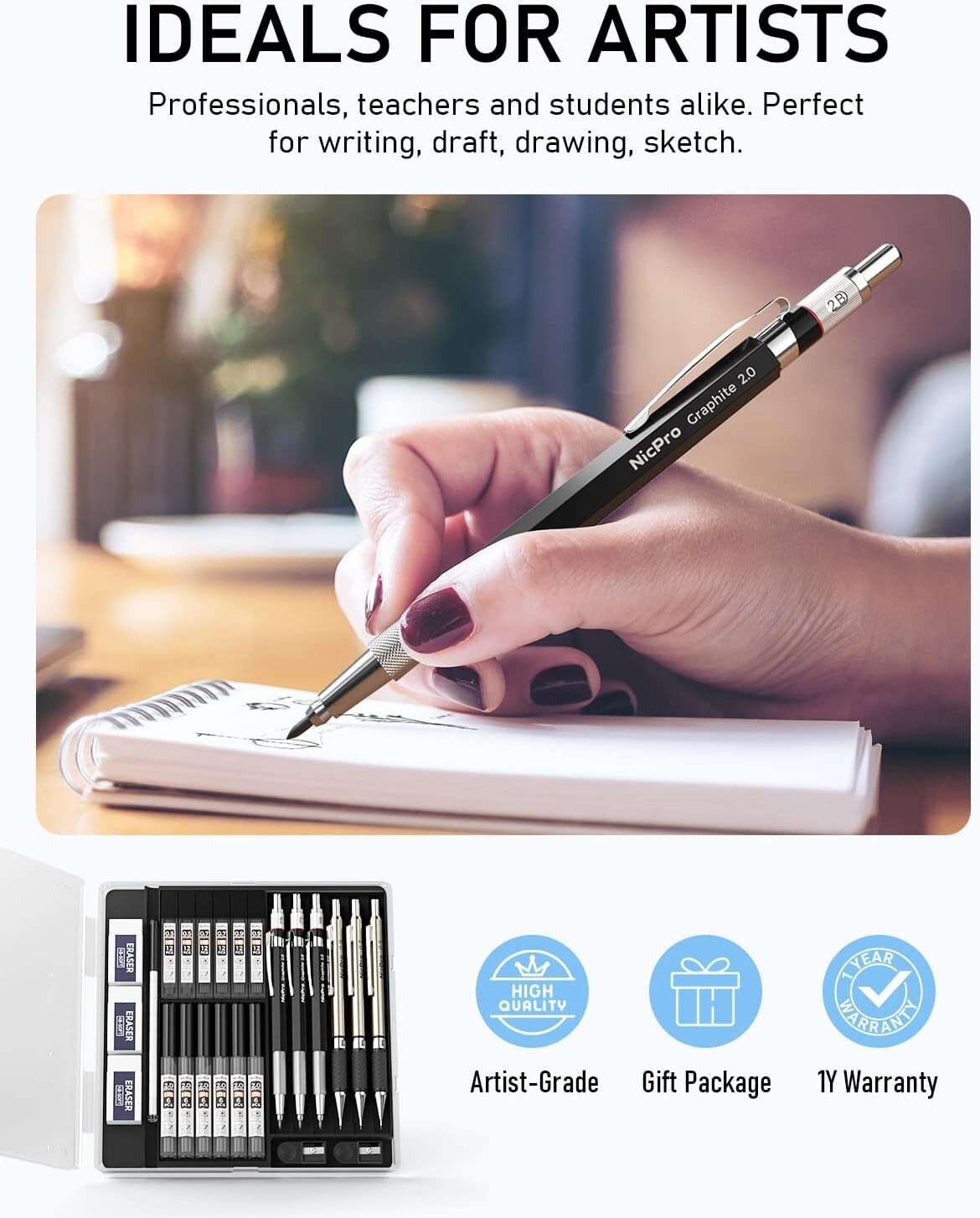 Professional 6PCS Art Pencil Set: 3mm Sizes & Complete Accessories Included