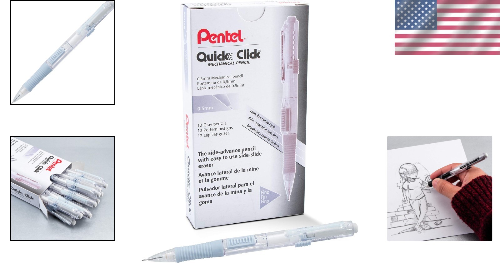 Quick Click 0.5mm Mechanical Pencil Set – Box of 12 with Erasable Features