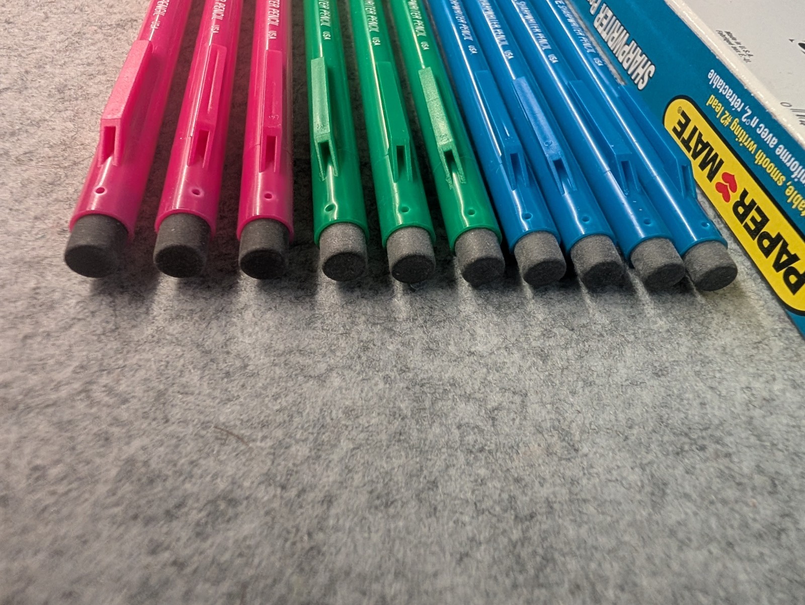 1 Box of 10 Paper Mate Sharpwriter Pencils in Pink, Blue, and Green 1993 Vintage
