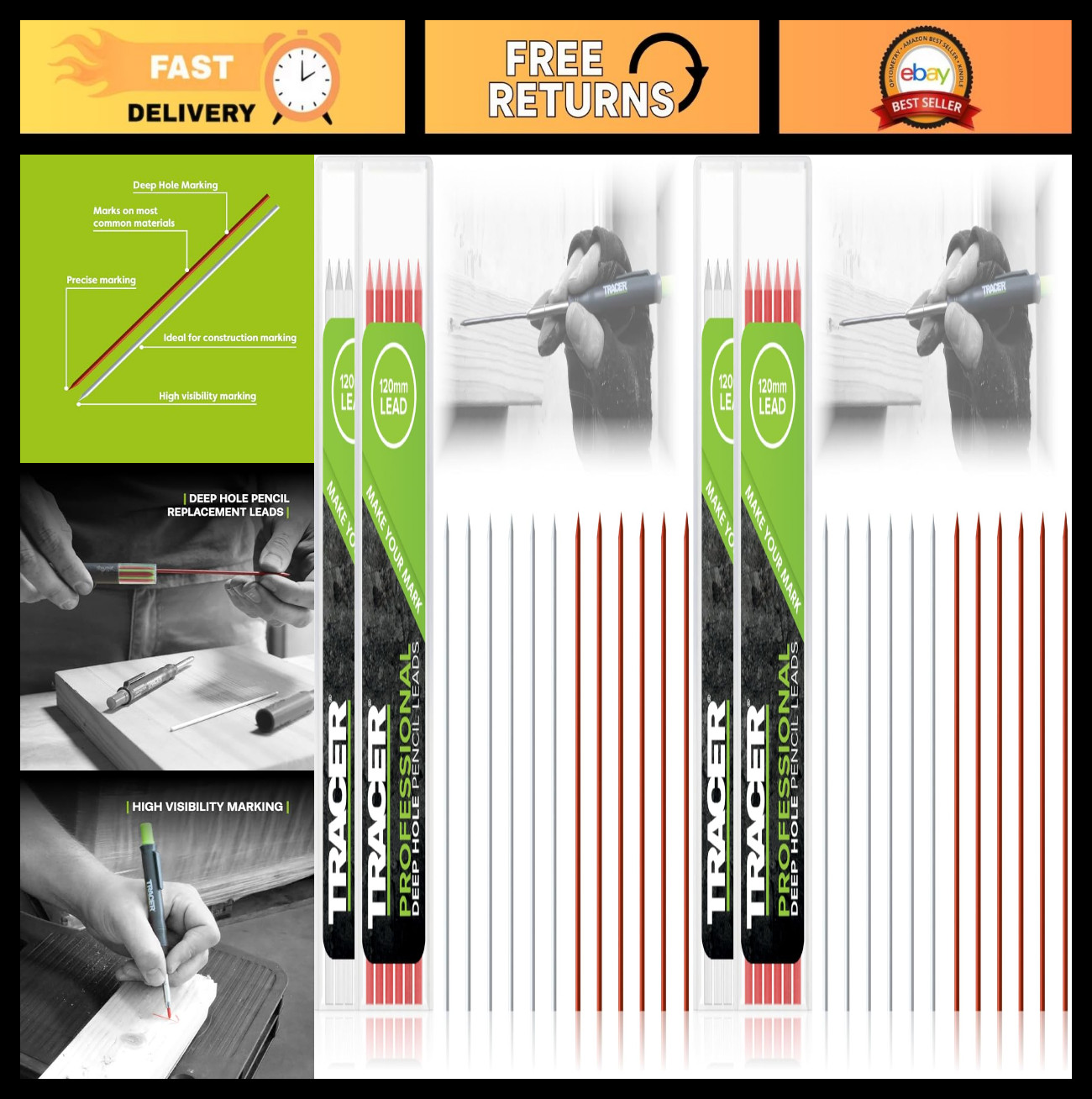 High-Visibility Colored Pencil Leads Set – 12 x 2.8mm Red & White Refills (Pack