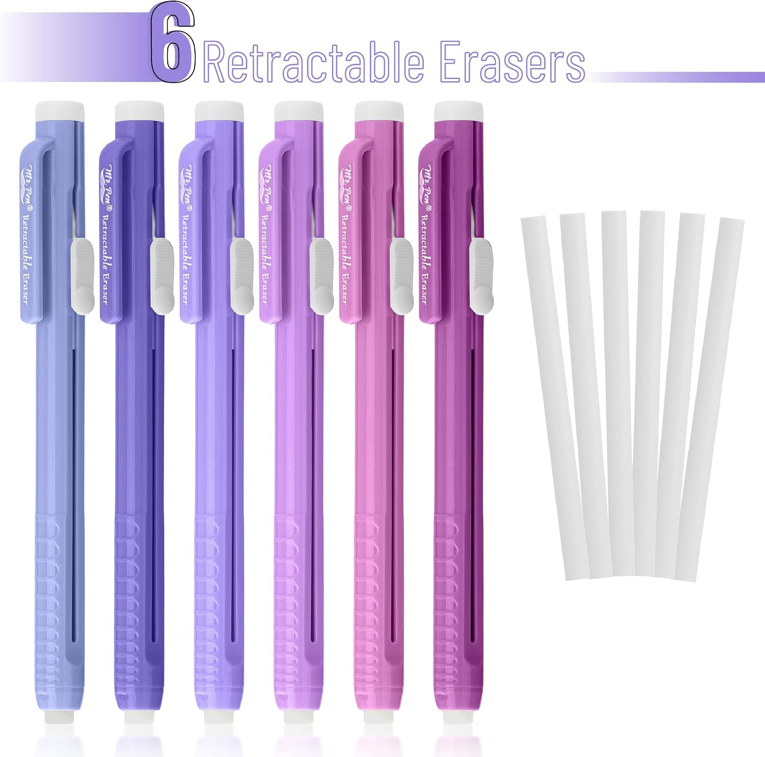 – Retractable Mechanical Eraser Pens, 6 Pack, Twilight Colors | Latex-Free Preci