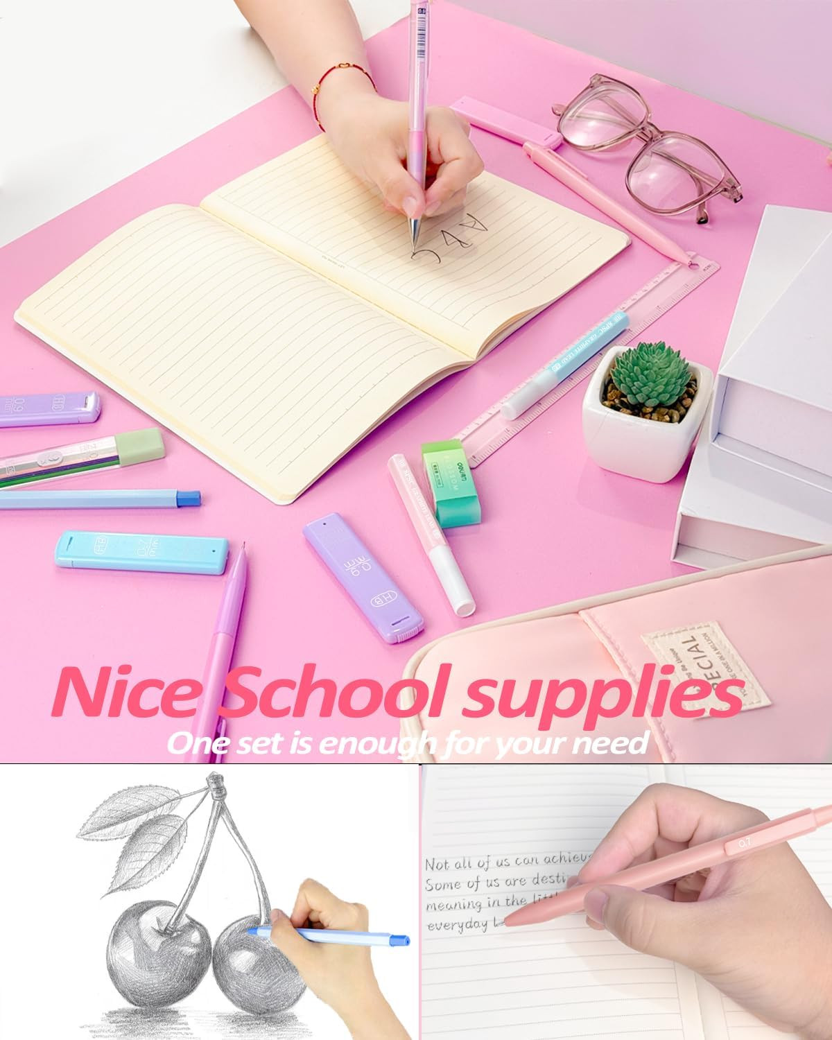 Mechanical Pencil Set with Pink Pencil Case,12X Pastel Mechanical Pencil 0.5Mm-2