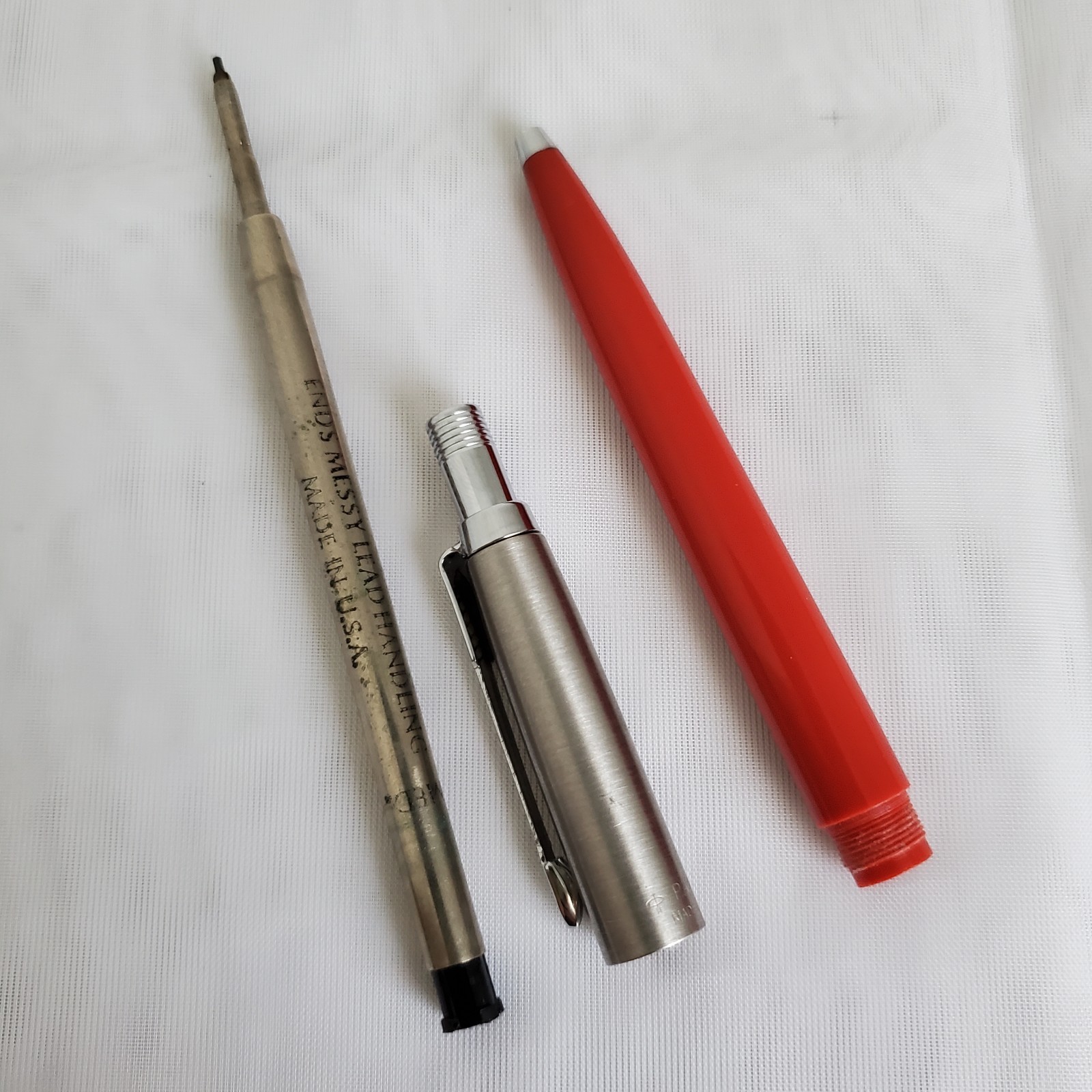 Parker Jotter Red Mechanical Pencil Brass Threads W/ Extra Blue Pen Refill