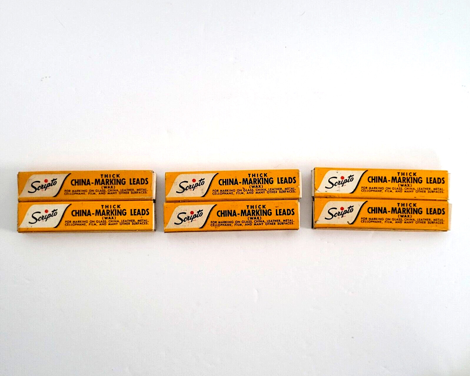 Lot Of 6 Vintage Scripto China Marking Leads, White Wax, Partial Boxes, USA