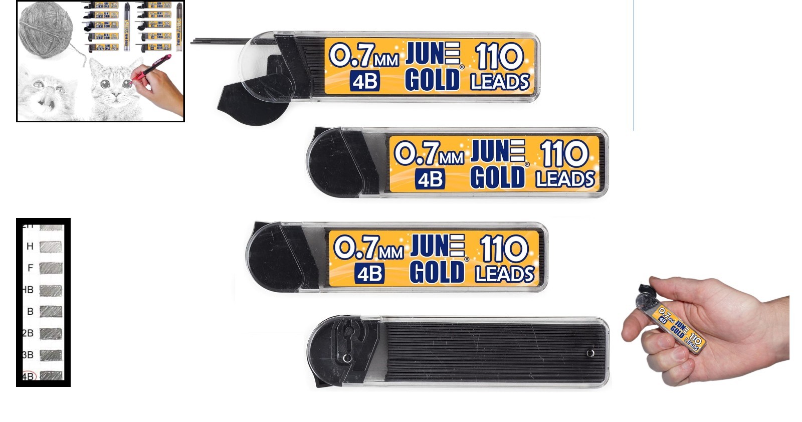 4 Dispensers of 0.7mm 4B Graphite Lead Refills – Total of 440 High-Quality Leads