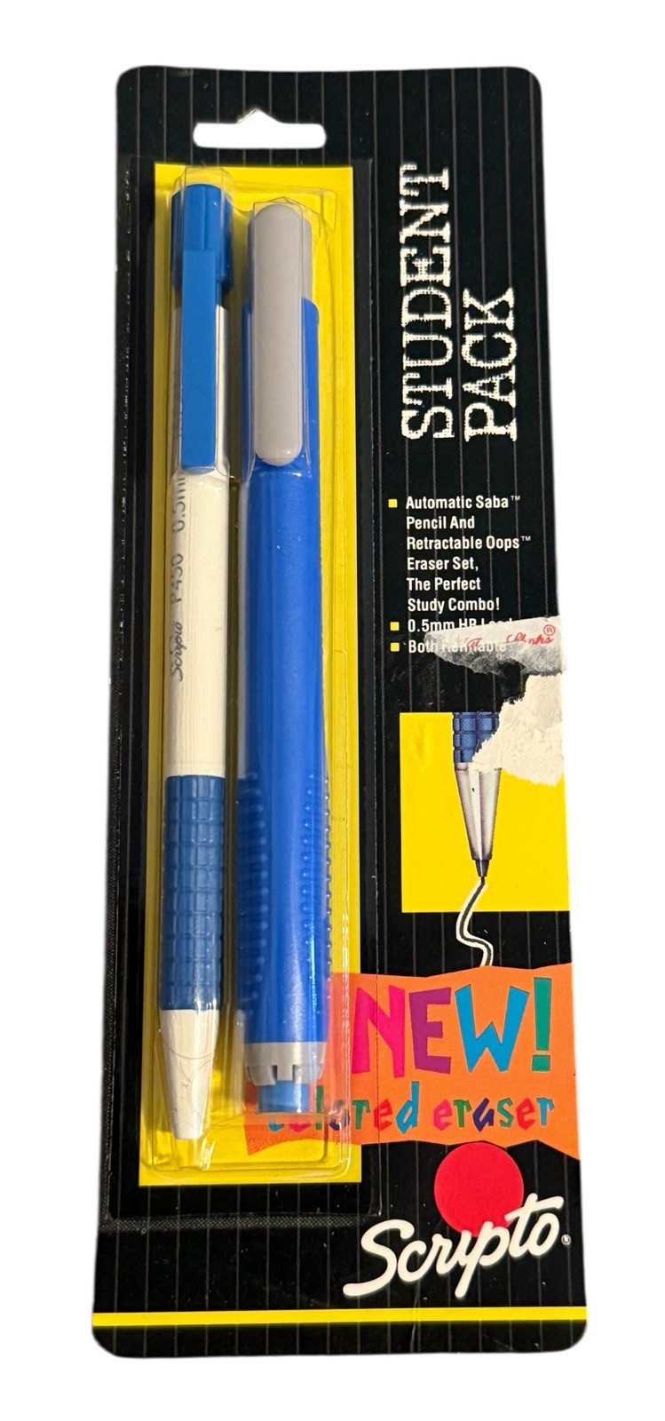 Vintage 1991 Scripto Student Mechanical Pencil & Eraser Set .5mm Lead Blue NOS