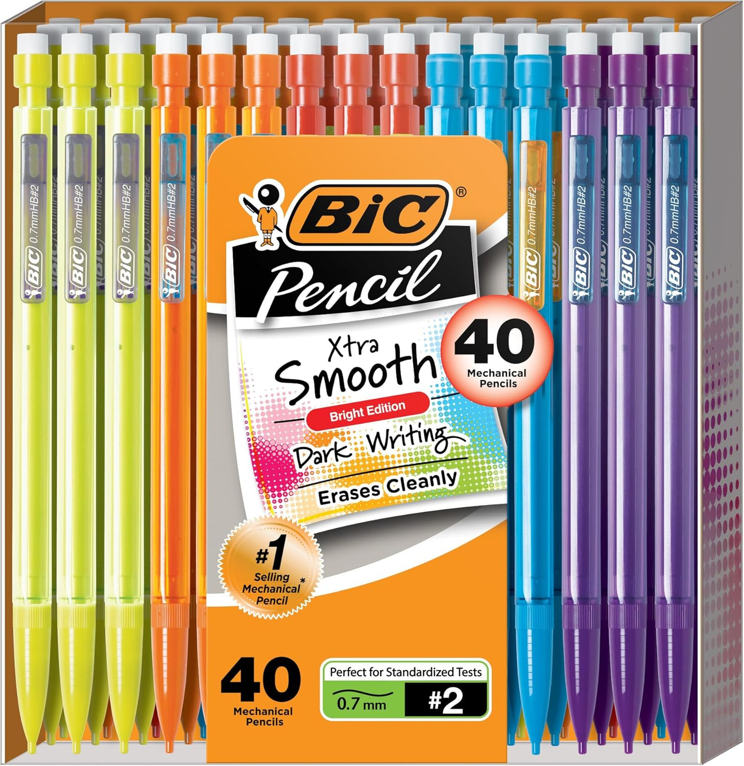BIC Xtra Smooth Mechanical Pencils 40-Pack – 0.7mm Refillable, Retractable