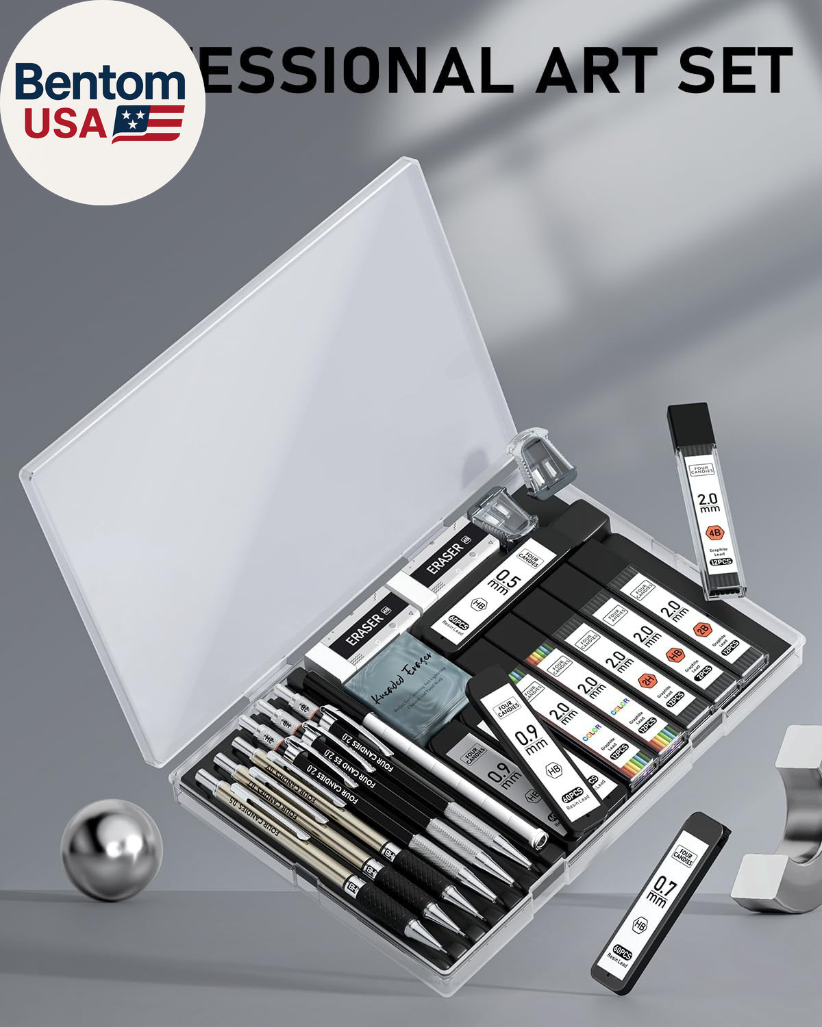 25PCS Mechanical Pencil Set with Case, Art Supplies with Metal Pencil 0.5, 0.7,