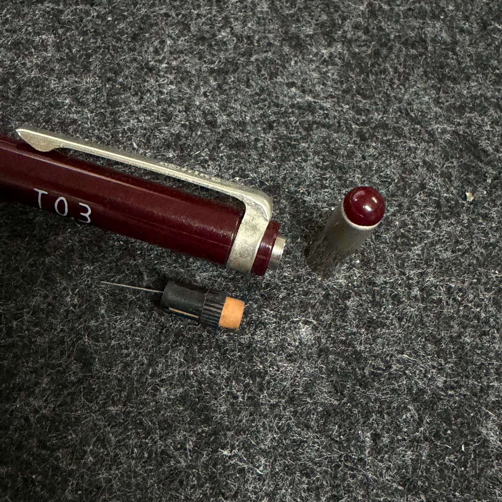 Rare 1980s rOtring T 0.3mm Burgundy Gen 1 Half-Sliding Sleeve Pencil Used