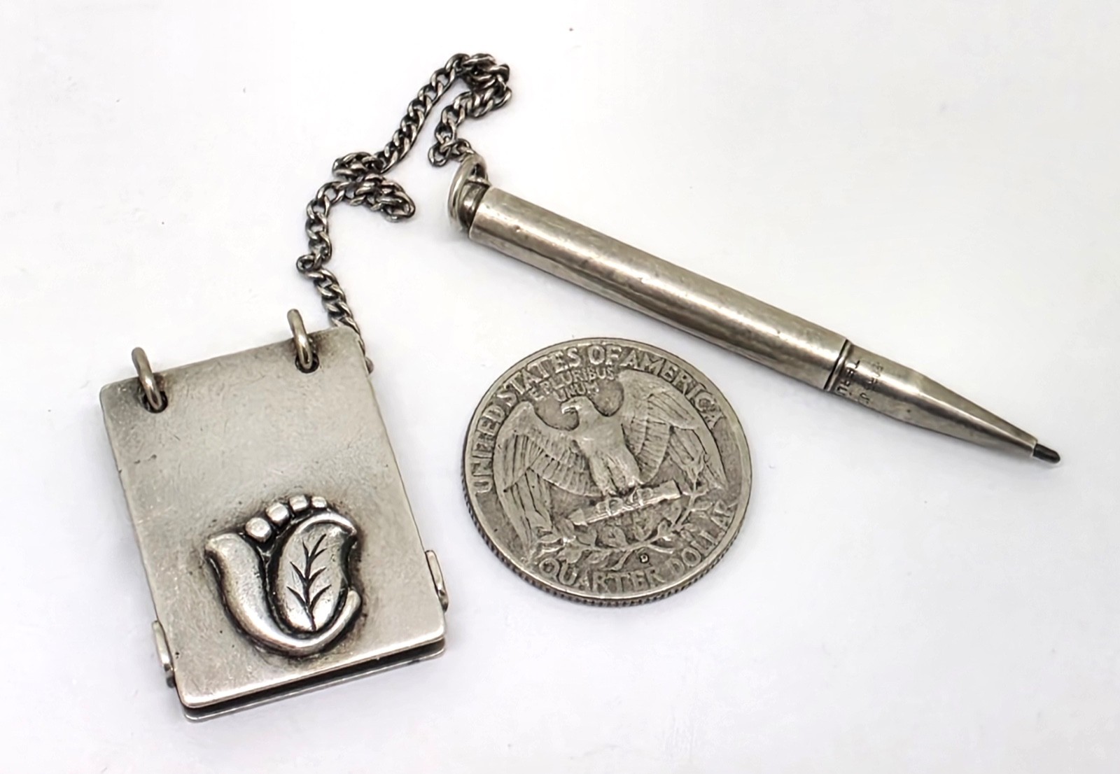 VINTAGE GEORG JENSEN TULIP STERLING SILVER MINI NOTEPAD & MECHANICAL PENCIL