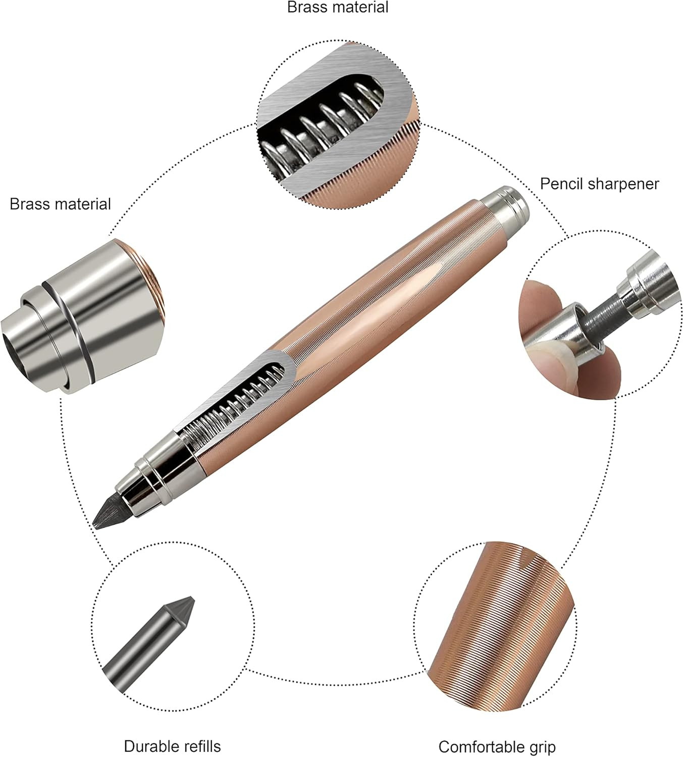 Sketch up 5.6Mm Mechanical Pencil Mechanical Clutch with Built Sharpener (Gold)