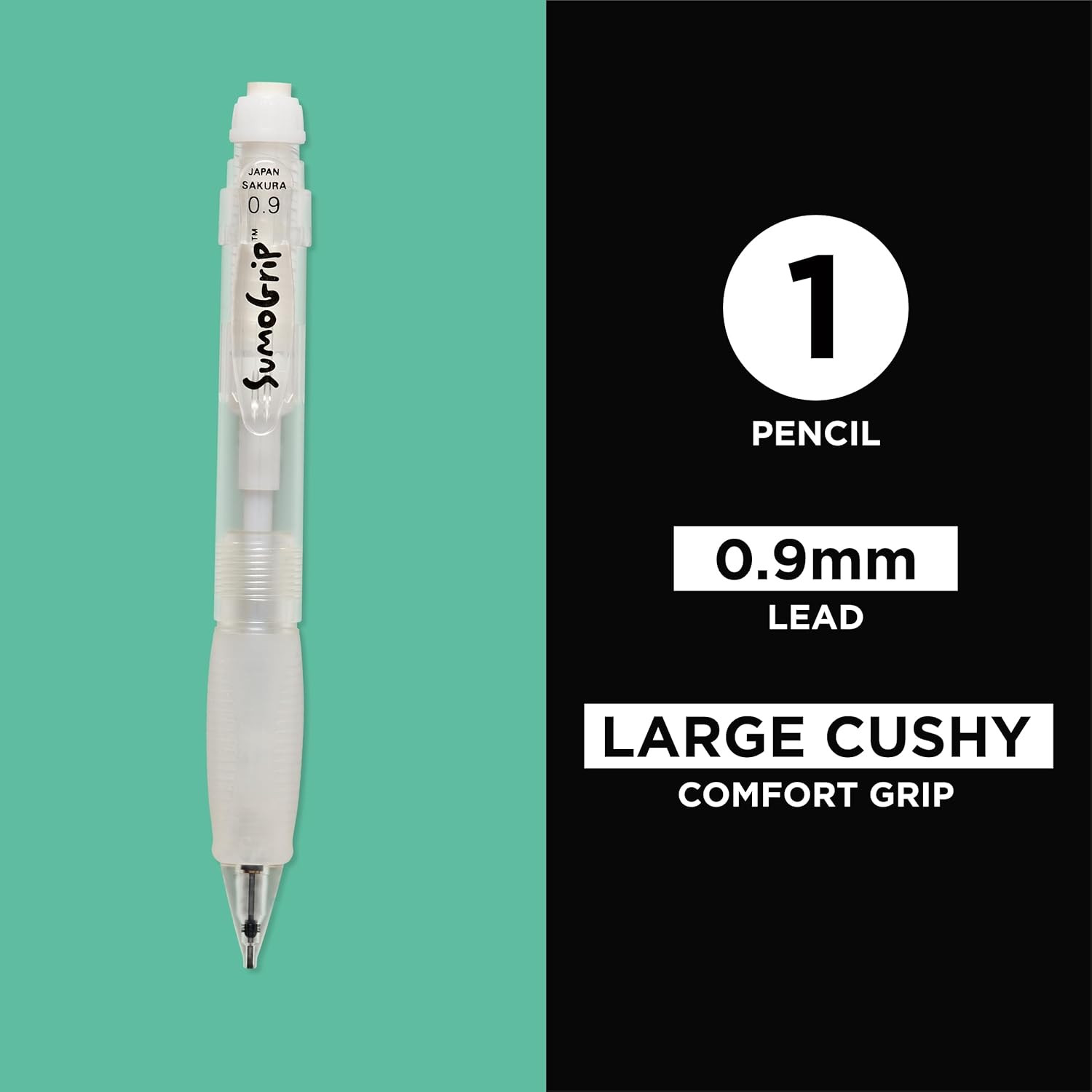 Sumogrip Pencil with Comfort Grip – 0.9 Mm Ergonomic Mechanical Pencil – Clear