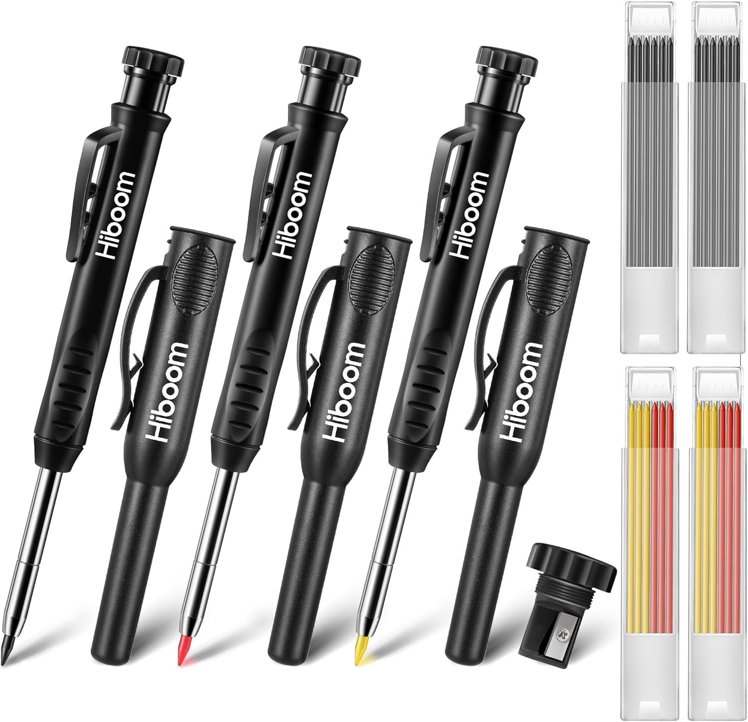 3 Pack Carpenter Pencils Set with 24 Refills, 2.8 Mm Mechanical Carpenter Pencil