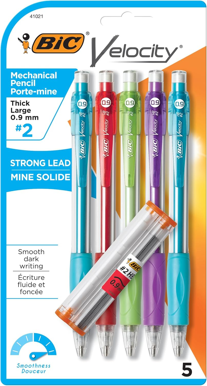 Velocity Strong Lead Mechanical Pencils, with Colorful Barrel, Thick Point (0.9M