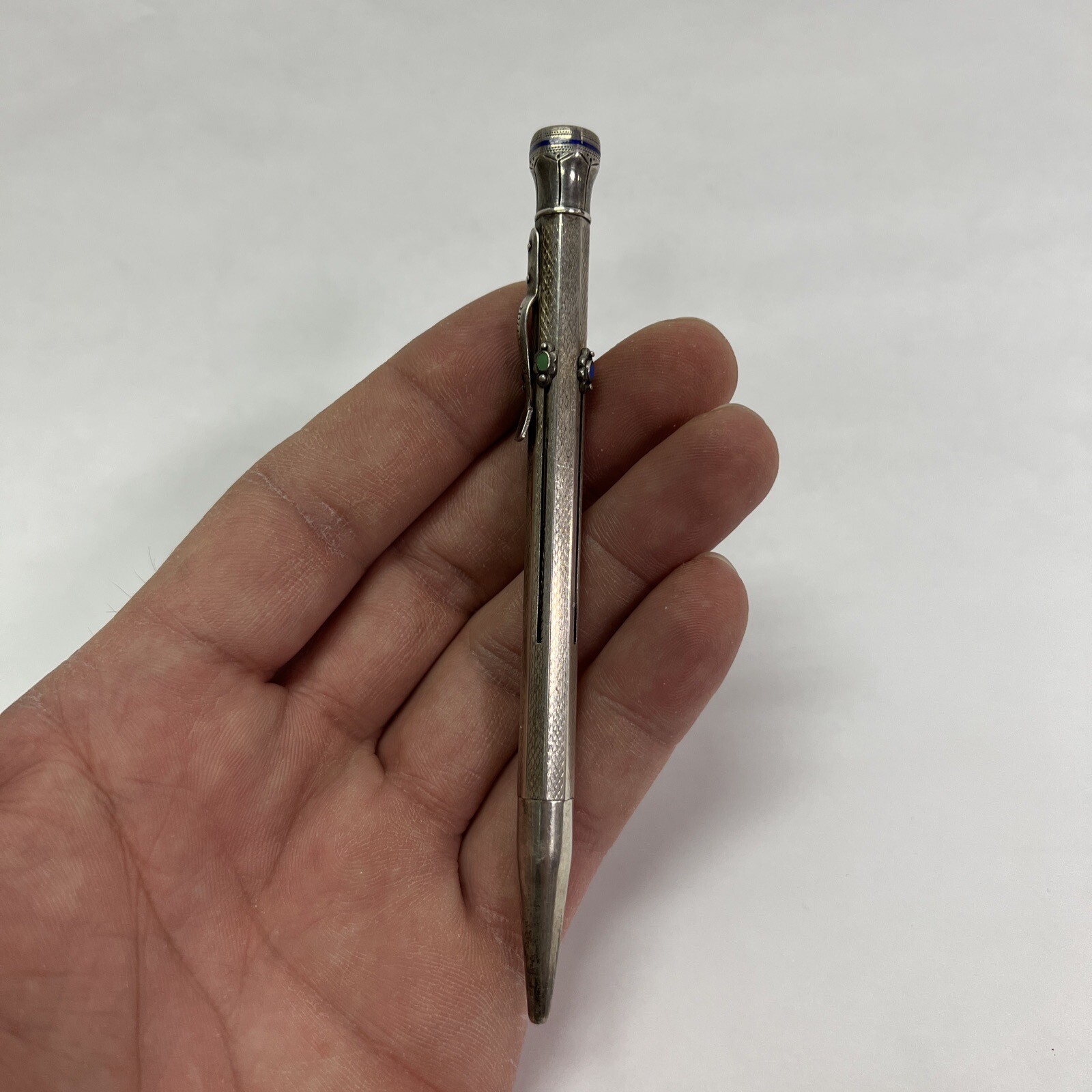 VINTAGE GOLDFINK MECHANICAL 4 COLOR PENCIL 900 SOLID SILVER AND ENAMEL