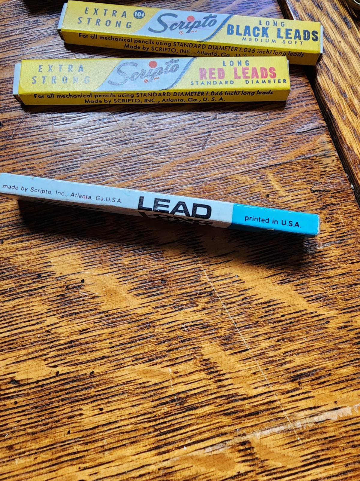 Lot Of 4 Vintage Scripto Extra Strong Long Pencil Leads 2 Colors Eraser Box W/1