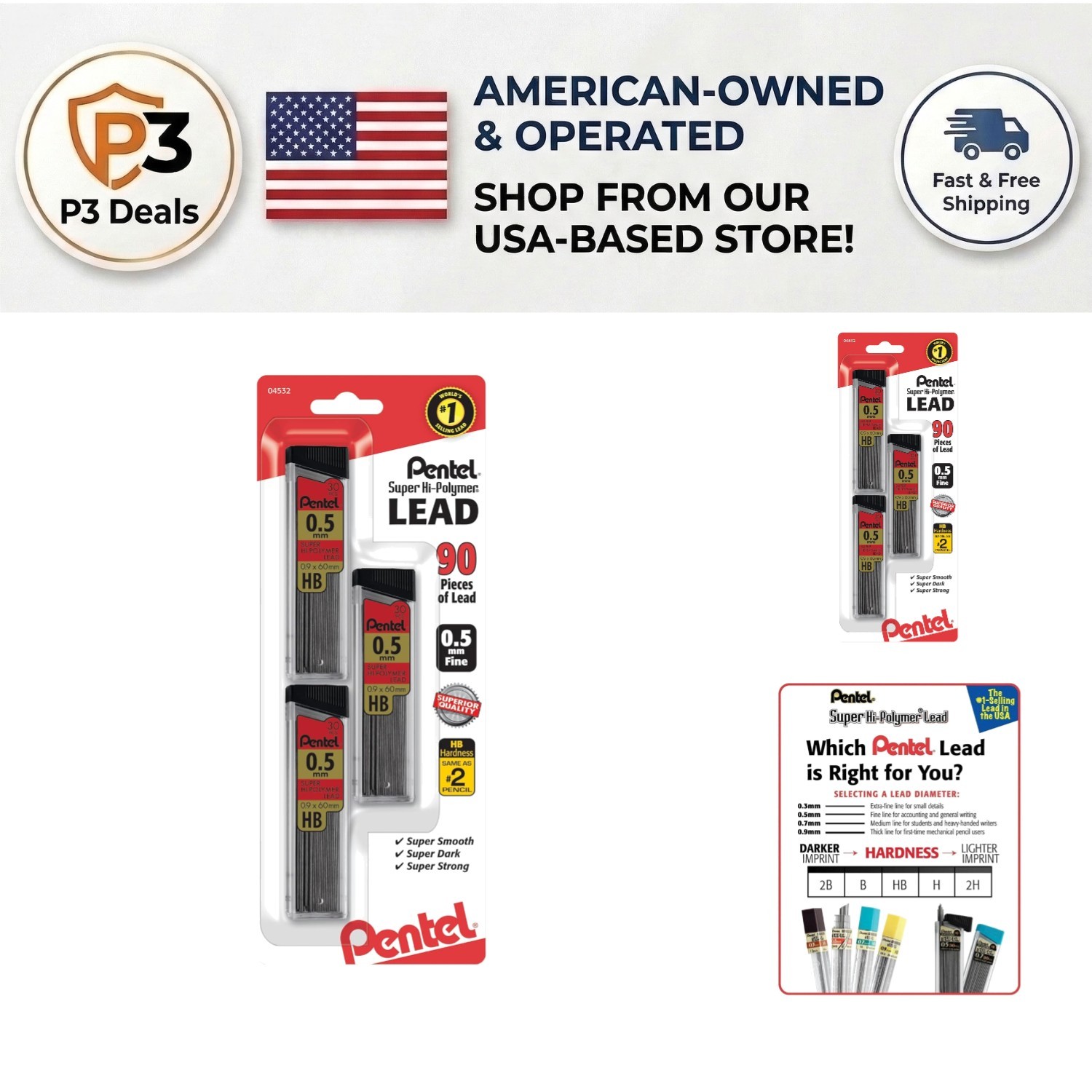 Super Hi-Polymer 0.5mm HB Lead Refills – 90 Count Perfect for Drawings and Tests