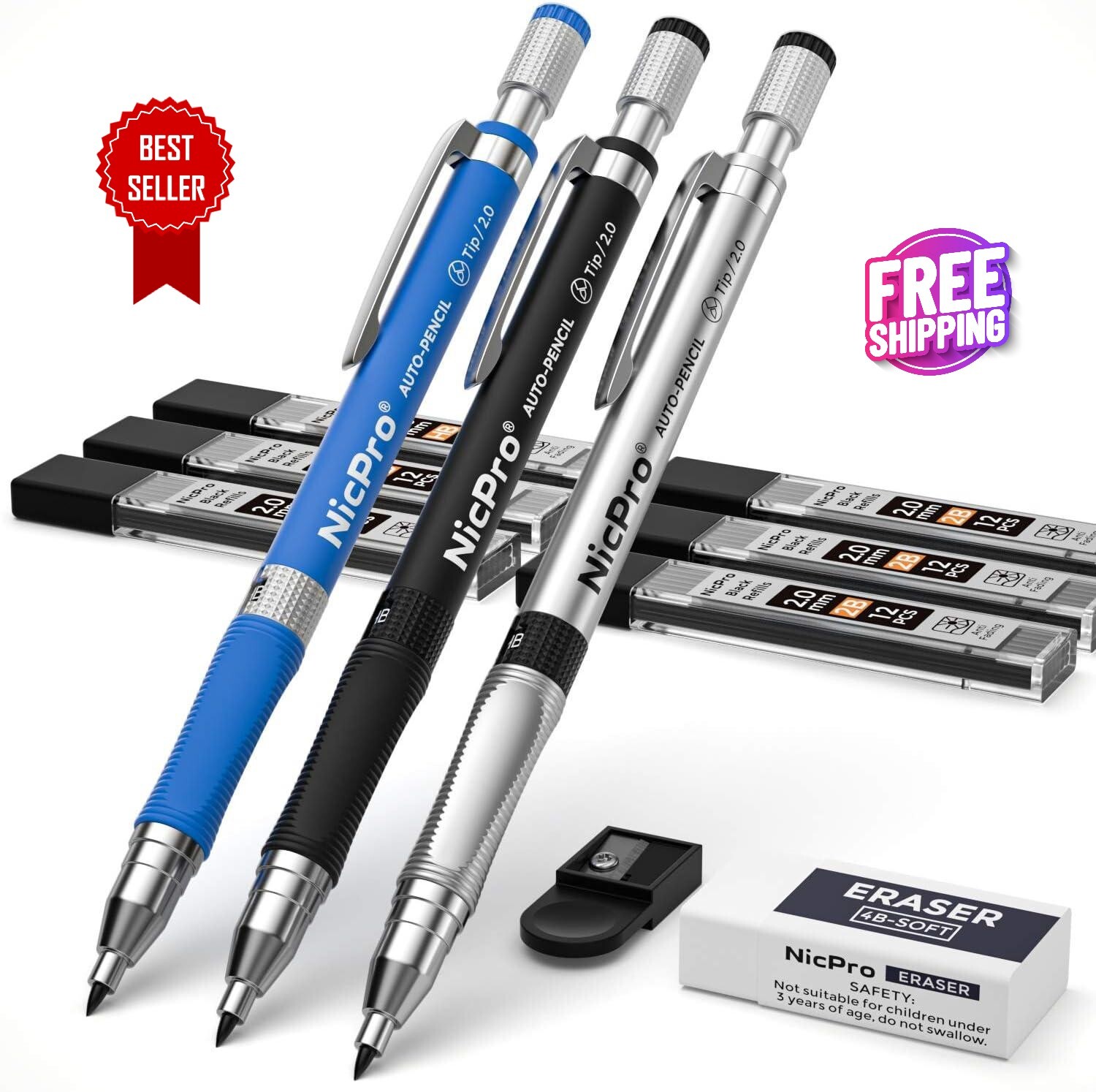 11 Pieces 2mm Mechanical Pencil Set, 3 PCS Carpenter Drafting Pencil 2.0 mm