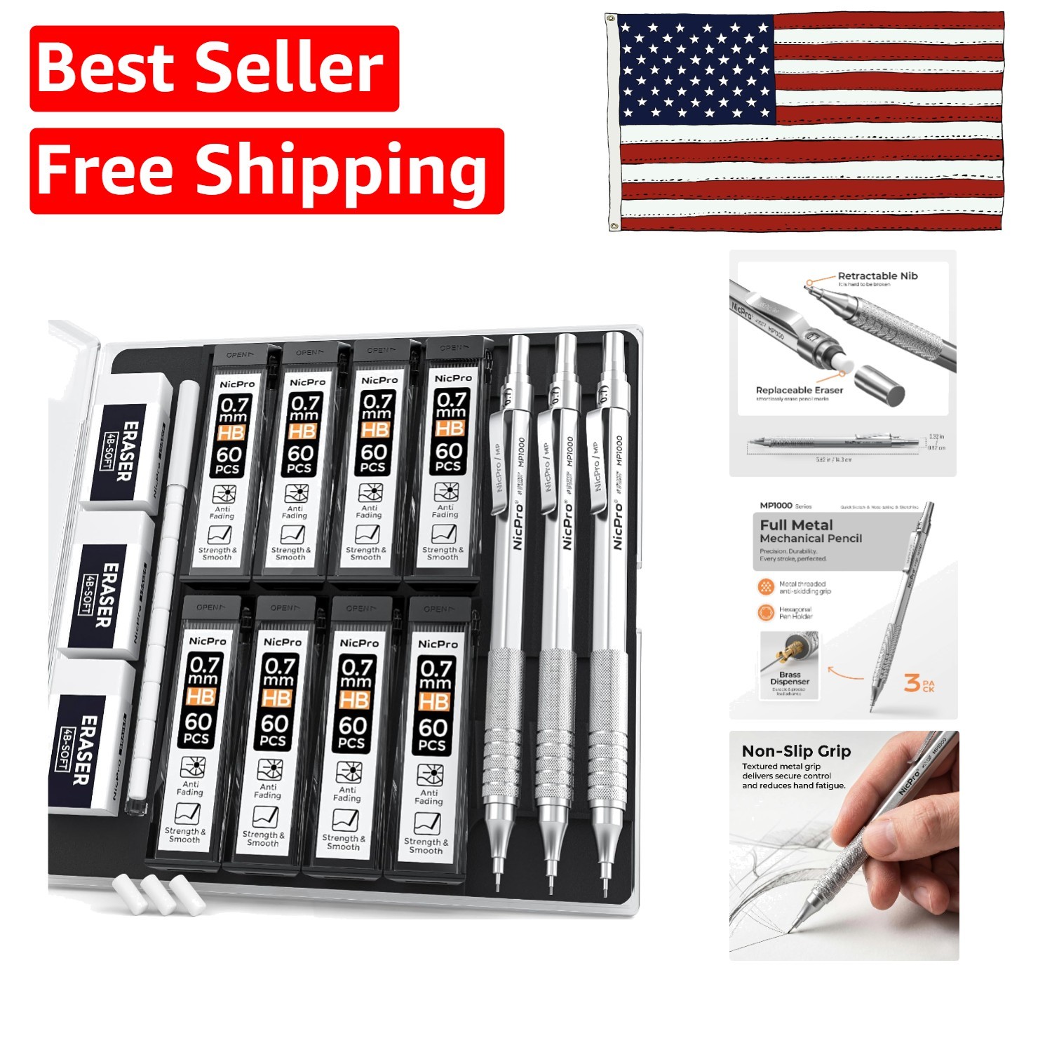 Professional 0.7mm Mechanical Pencil Set with Durable Case – Perfect for Artists