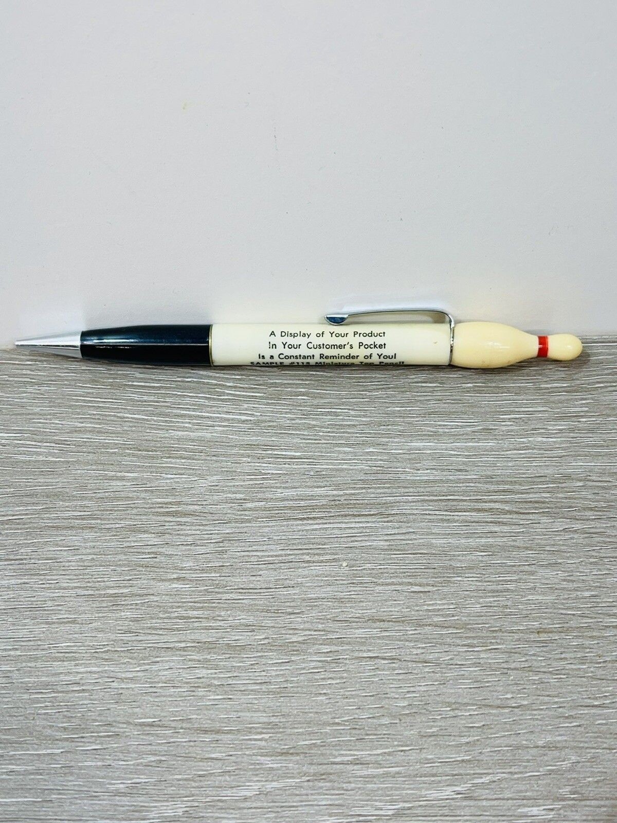 Vintage Ritepoint Mechanical Pencil Sample #115 Bowling Pin Display Top USA Blk