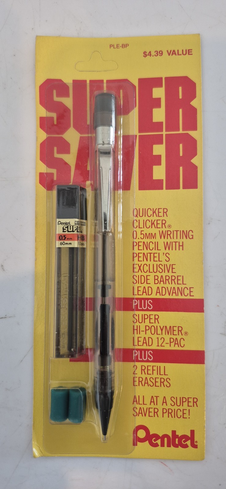VTG Pentel PLE-BP Quicker Clicker Mechanical Pencil Clear Black 0.5mm USA NOS