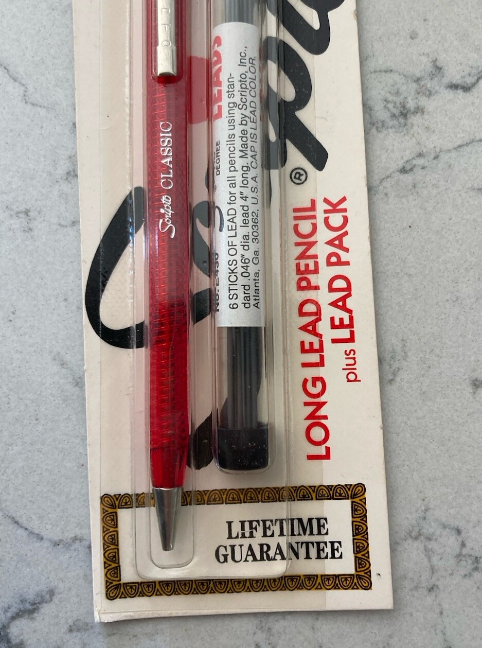 Vtg 1985 Scripto Classic Long Lead Pencil & Lead Pack B319 Red Clear Rare New