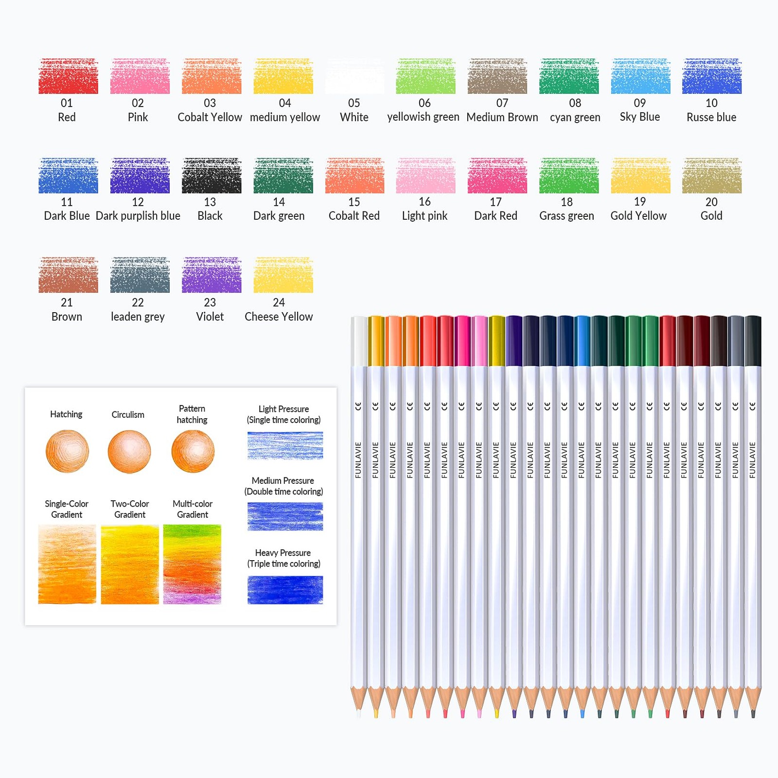 FUNLAVIE 24 Colored Pencils for 24 Count (Pack of 1), 24-Color Gift Pack