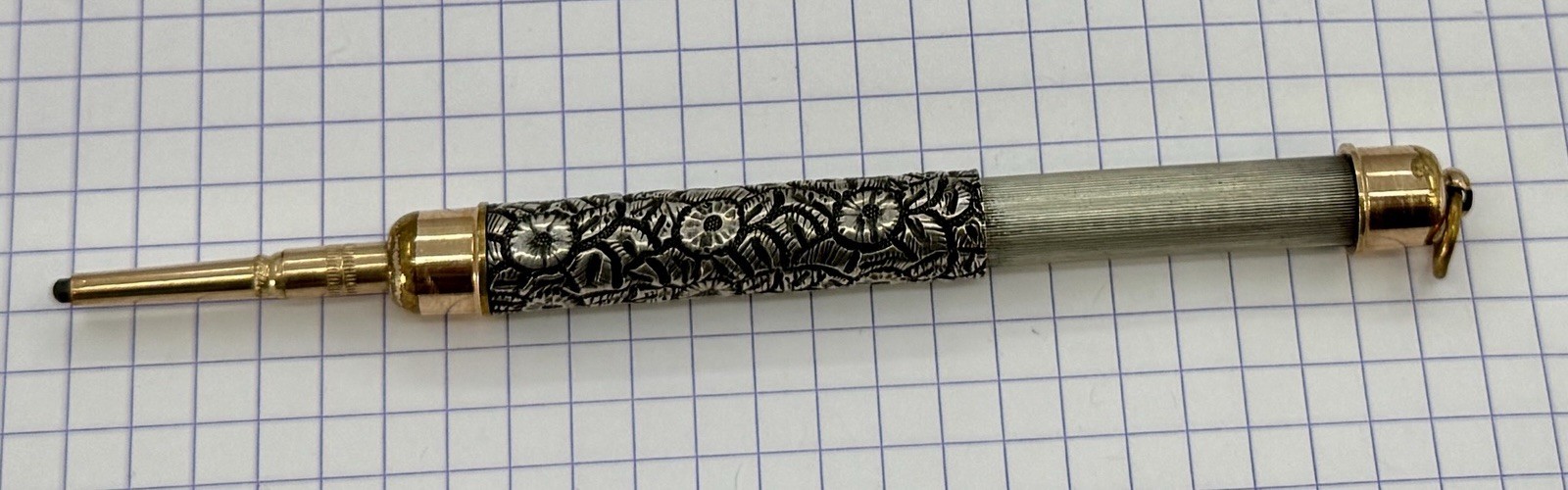 Victorian Sterling Silver / Gold Filled Floral Repousse Magic Pencil