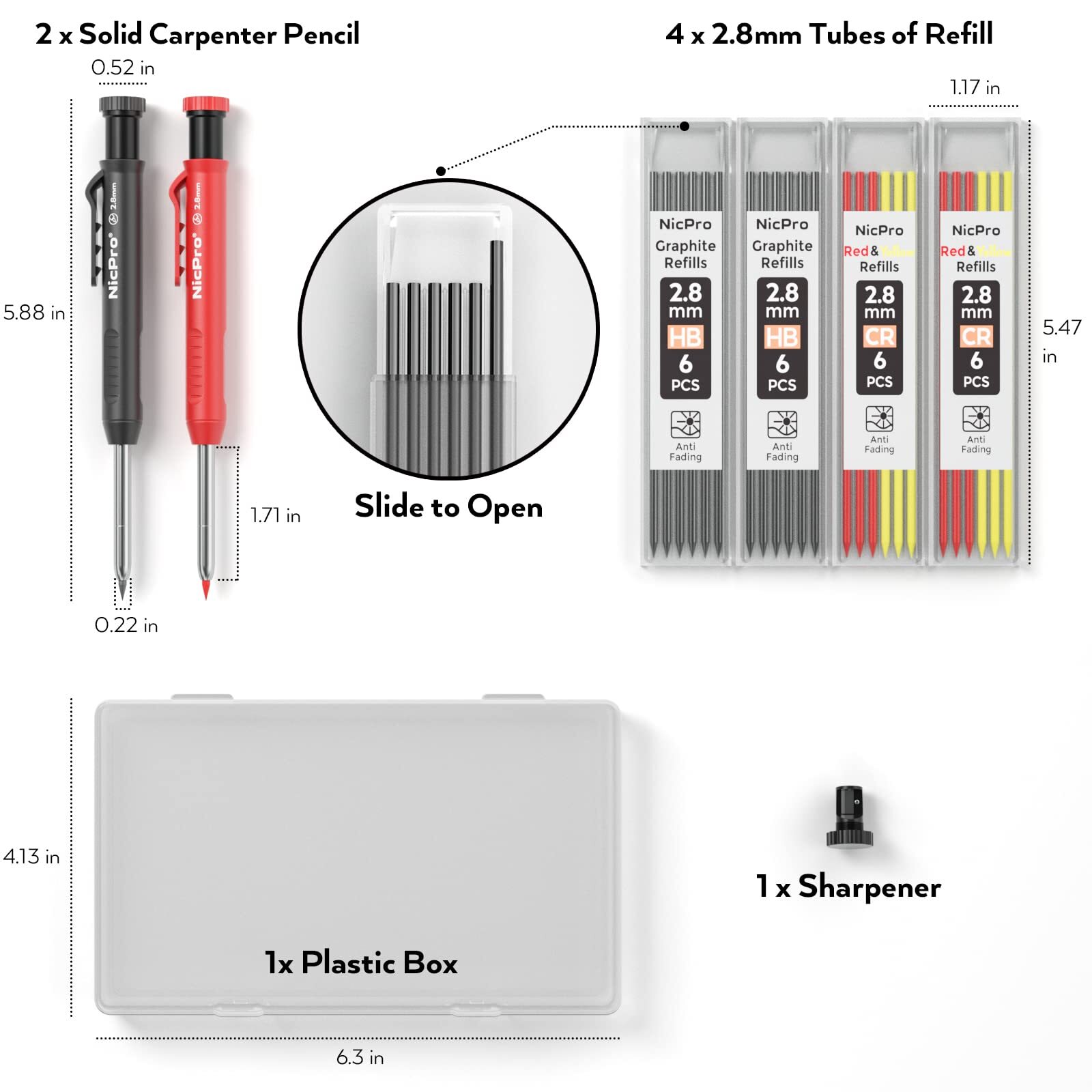 Carpenter Pencil with Sharpener, Mechanical Pencils Set with 26 Refills,