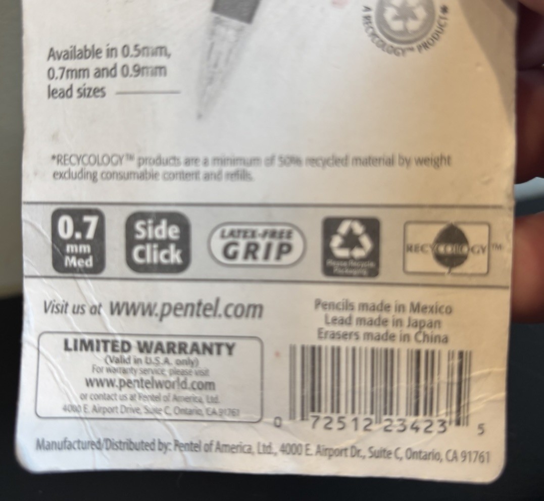 Pentel Twist Erase Click Mechanical Pencil 0.7 mm Slide Click Starter 2 Pack NOS