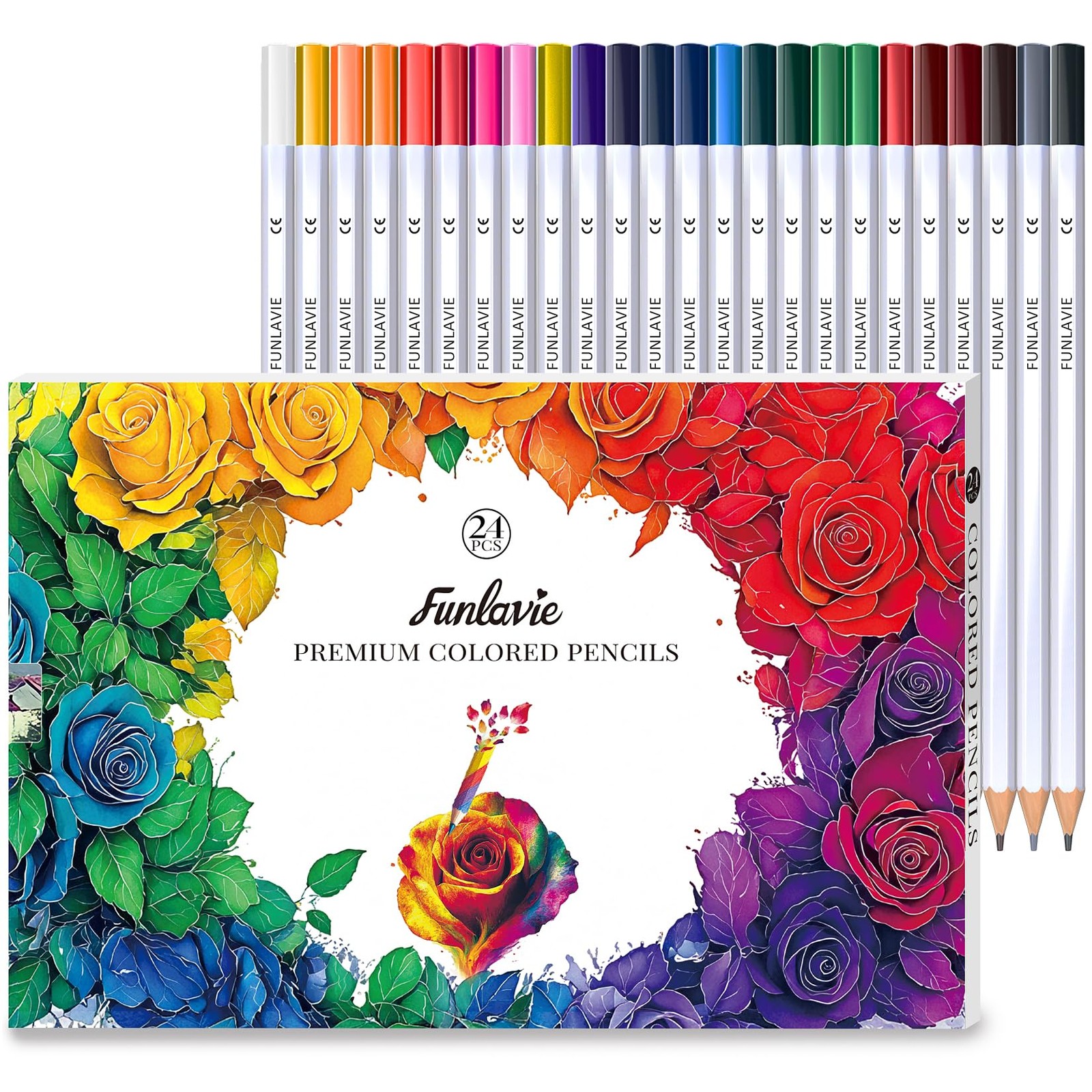 FUNLAVIE 24 Colored Pencils for 24 Count (Pack of 1), 24-Color Gift Pack
